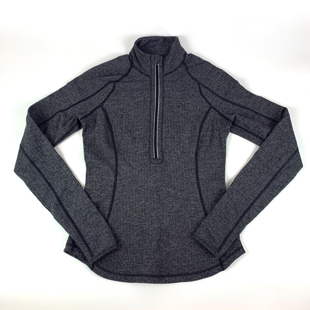 Lululemon Run U Turn Herringbone Pullover Gray 1/2‎ Zip Reflective Thumb Holes